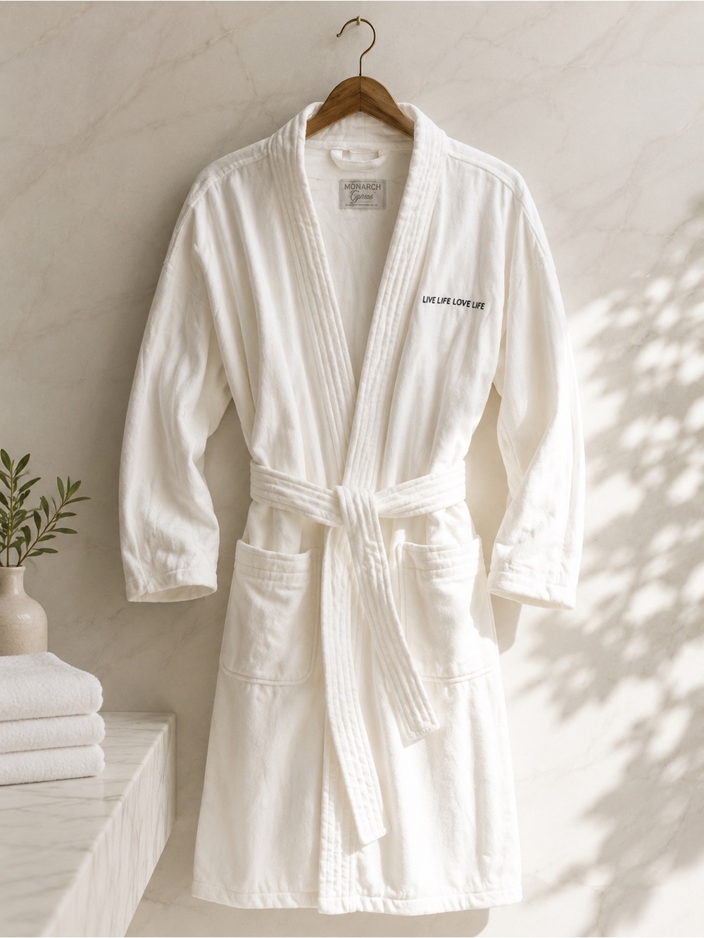 Luxury White Cotton Spa Robe Hotel Bathrobe Monarch Cypress One Size Fits All